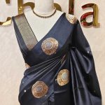 Soft silk with small flower butta and round tree like motif border