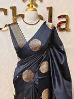 Soft silk with small flower butta and round tree like motif border