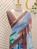 Soft silk with abstract painting-inspired digital prints all over the body and aari embroidery detailing - Image 4