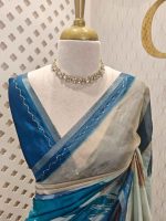 Soft silk with abstract painting-inspired digital prints all over the body and aari embroidery detailing - Image 2