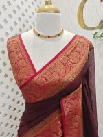Soft silk with a plain body and traditional floral zari woven contrast border - Image 14