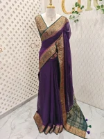 Soft silk with a plain body and traditional floral zari woven contrast border - Image 21