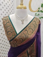 Soft silk with a plain body and traditional floral zari woven contrast border - Image 20