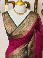 Soft silk with a plain body and traditional floral zari woven contrast border - Image 29