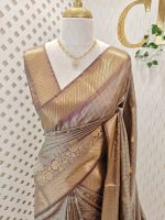 Soft silk with diagonal stripes pattern and check design - Image 4