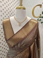 Soft silk with diagonal stripes pattern and check design - Image 5