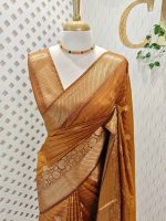 Soft silk with diagonal stripes pattern and check design - Image 7