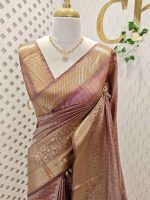 Soft silk with diagonal stripes pattern and check design - Image 10