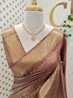 Soft silk with diagonal stripes pattern and check design - Image 11