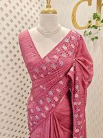 Semi-tussur with multicolour floral embroidered buttas all over the body and jali-cutwork border - Image 4