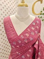 Semi-tussur with multicolour floral embroidered buttas all over the body and jali-cutwork border - Image 5
