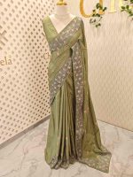 Semi-tussur with multicolour floral embroidered buttas all over the body and jali-cutwork border - Image 9