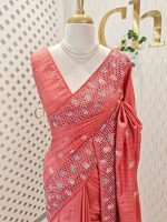 Semi-tussur with multicolour floral embroidered buttas all over the body and jali-cutwork border - Image 10