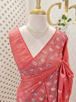 Semi-tussur with multicolour floral embroidered buttas all over the body and jali-cutwork border - Image 11
