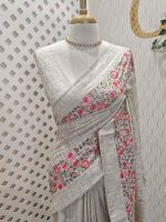 Semi-tussur with lace inspired-embroidered border and minimal floral buttas across the body
