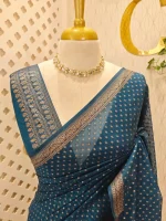 Tissue banarasi with dots on full body portion along with thin boarder - Image 8