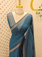 Tissue banarasi with dots on full body portion along with thin boarder - Image 7