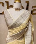 Tussar banarasi with tree like buttas and floral pattern on border - Image 7