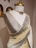 Tussar banarasi with tree like buttas and floral pattern on border - Image 8