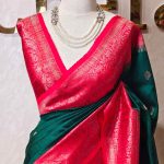 Tussar Banarasi with flower buttas on the body and big leaf design contrast border