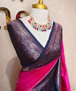 Tussar Banarasi with flower buttas on the body and big leaf design contrast border - Image 11