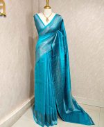 Tussar Banarasi with flower buttas on the body and big leaf design self border - Image 3