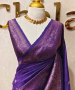 Tussar Banarasi with flower buttas on the body and big leaf design self border - Image 4