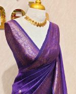 Tussar Banarasi with flower buttas on the body and big leaf design self border - Image 5