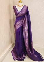 Tussar Banarasi with flower buttas on the body and big leaf design self border - Image 6
