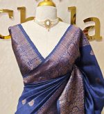 Tussar Banarasi with  jaal flower design like pattern self border - Image 5