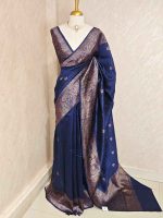 Tussar Banarasi with  jaal flower design like pattern self border - Image 7