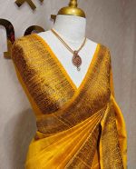 Tussar Banarasi with  jaal flower design like pattern self border - Image 3