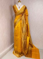 Tussar Banarasi with  jaal flower design like pattern self border - Image 4
