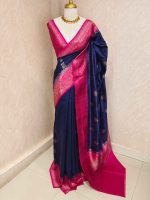 Tussar Banarasi with leaf like buttas and contrast border - Image 4