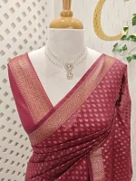 Tissue Banarasi with small floral buttas across the body and floral zari-woven border - Image 2