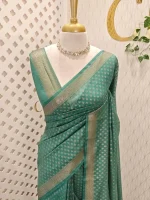 Tissue Banarasi with small floral buttas across the body and floral zari-woven border - Image 4