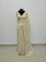 Tissue silk with jacquard inspired woven motif on the pallu and sequence,zari work scallop border - Image 2