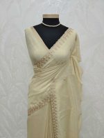 Tissue silk with jacquard inspired woven motif on the pallu and sequence,zari work scallop border