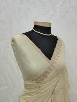 Tissue silk with jacquard inspired woven motif on the pallu and sequence,zari work scallop border - Image 4