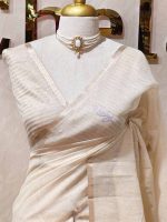 Tissue silk with floral,leaf like applique on the pallu - Image 5