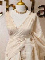 Tissue silk with floral,leaf like applique on the pallu - Image 7
