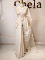Tissue silk with floral,leaf like applique on the pallu - Image 9
