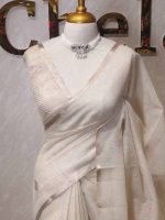 Tissue silk with floral,leaf like applique on the pallu - Image 10