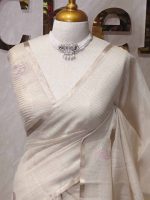 Tissue silk with floral,leaf like applique on the pallu - Image 11