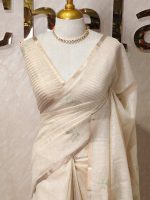 Tissue silk with leafy vein applique like embroidery on the pallu.