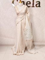 Tissue silk with leafy vein applique like embroidery on the pallu. - Image 3