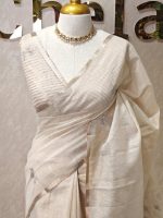 Tissue silk with leafy vein applique like embroidery on the pallu. - Image 4
