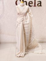 Tissue silk with leafy vein applique like embroidery on the pallu. - Image 6