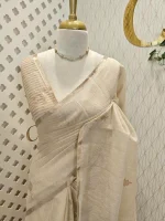 Tissue silk with leafy vein applique like embroidery on the pallu. - Image 10