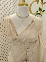 Tissue silk with leafy vein applique like embroidery on the pallu. - Image 11
